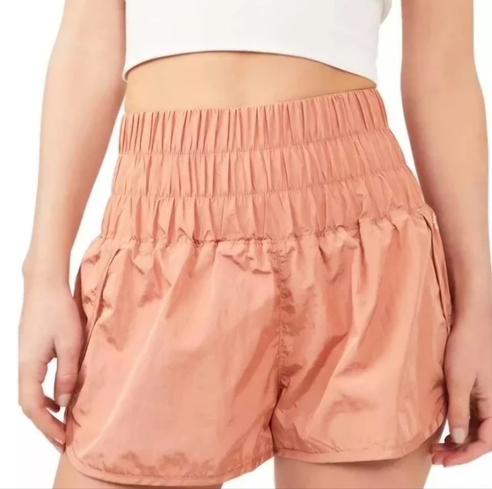 Free People Movement Coral Peach Ballon High Waist Support Shorts Sz M